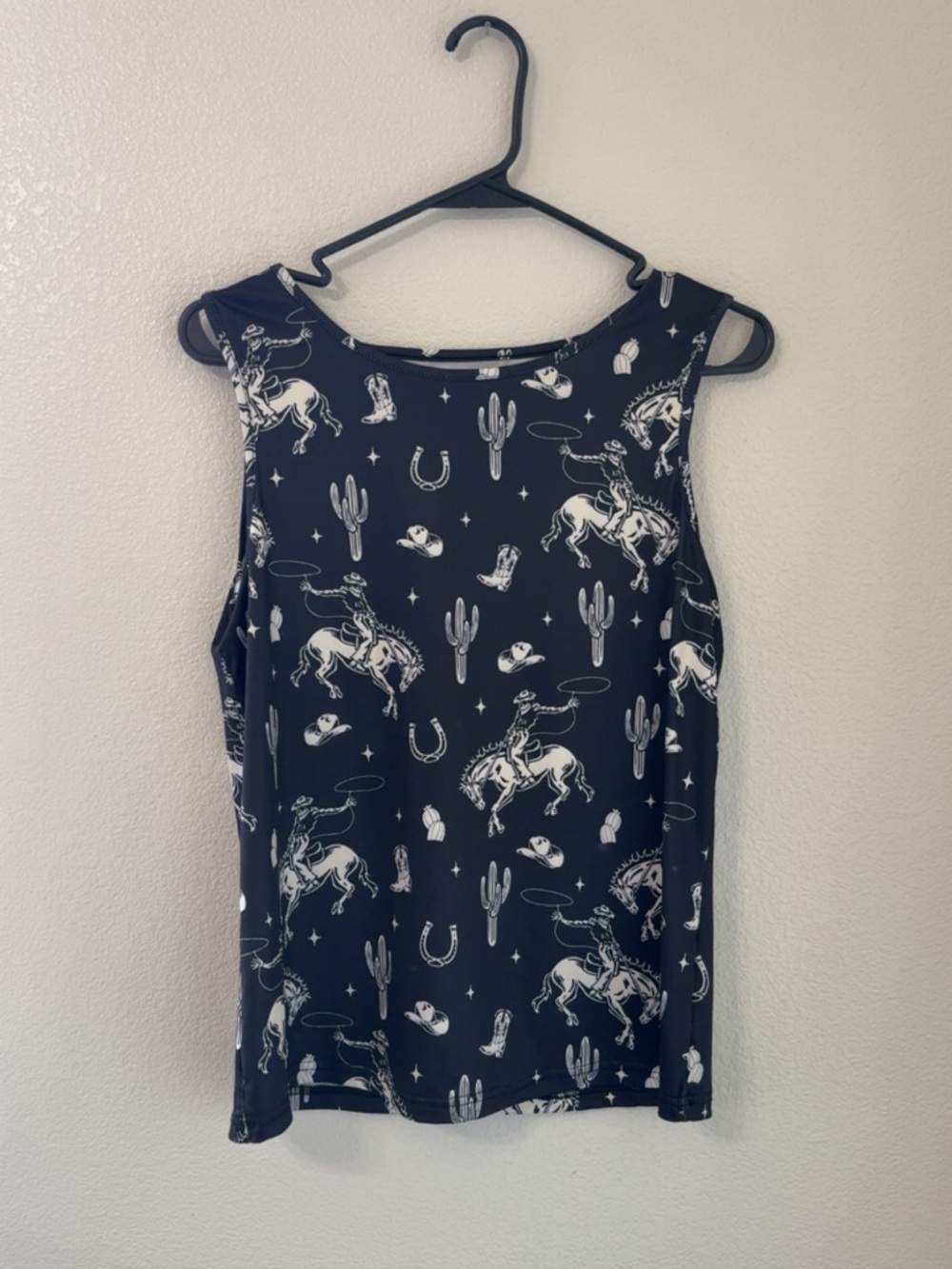 Black Western Print Sleeveless Top